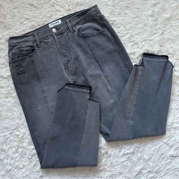 Frame Jeans Denim Nouveau Le Mix Straight Leg Crop Distressed Raw Hem Gray 32 - Picture 3 of 14